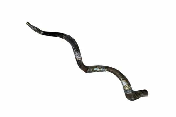 Extra Long Silver Decorated KOsher Shofar Front angle