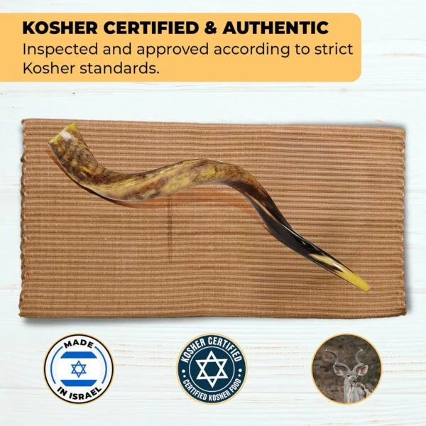 Kosher horn certified and authentic on a light brown cloth
